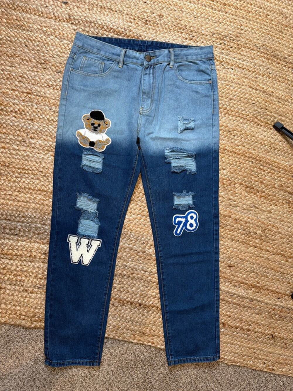 Teddy bear blue denim jeans 36 EUC 3039